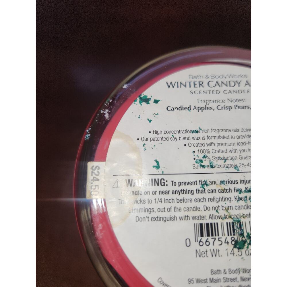 Bath & Body Works Winter Candy Apple 3-Wick Candle White Barn 14oz - Picture 6 of 6